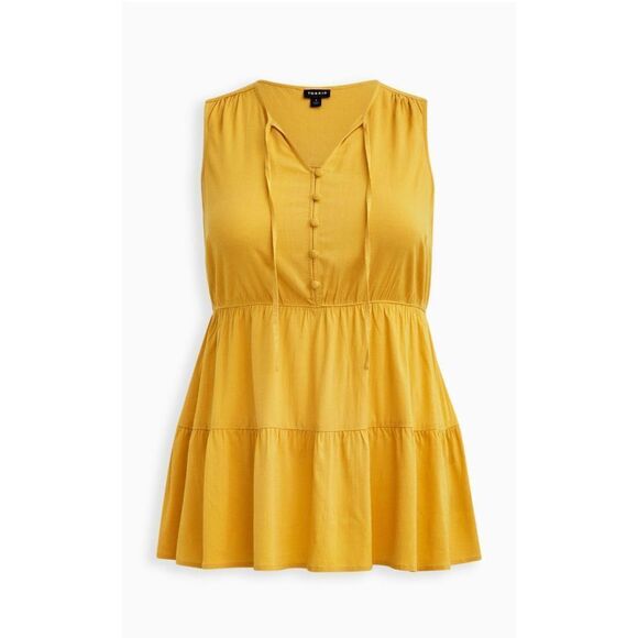 Torrid Women's Rayon Slub Button-Front Yellow Tiered Tank Sz 1 - Picture 4 of 11